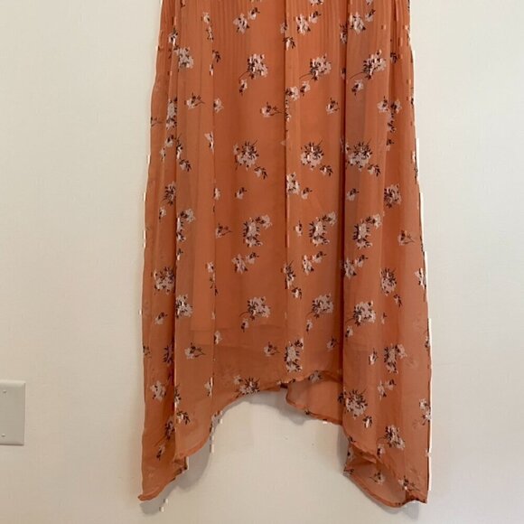 AVA & VIV Plus Size Floral Pleated Midi Dress Peach Pink Orange Hi-Lo 1X NO BELT - Picture 11 of 16